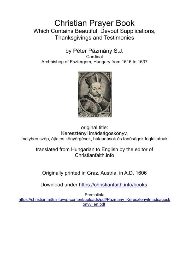 Title page of the Pázmány prayer book