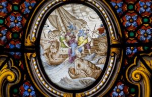 Jonah on a stained-glass window. Lawrence Lew OP, CC-BY-NC-ND 2.0, https://www.flickr.com/photos/paullew/5530980403/