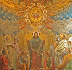 Pentecost mosaic depicted in Lourdes. Lawrence Lew OP, CC-BY-NC 2.0, https://www.flickr.com/photos/paullew/1284138842/