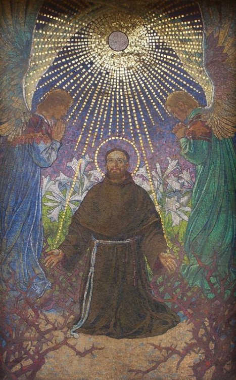 A mosaic of St. Francis in Krakow. Image by Jan Mehlich, CC-BY-SA 2.5, https://commons.wikimedia.org/wiki/File:Kraków_-_Kościół_pw._św._Franciszka_z_Asyżu_-_Mozaika_01.jpg